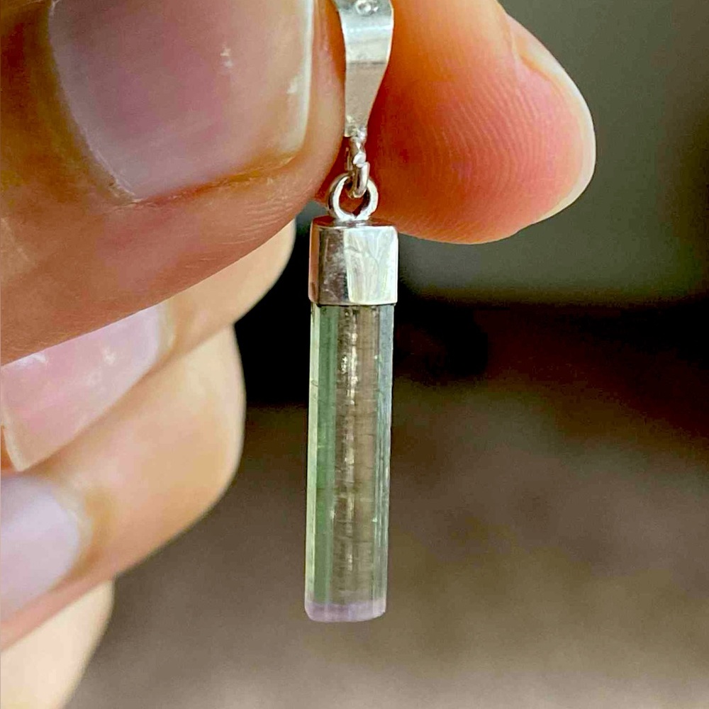 Handmade Beautiful Multicolor Natural Tourmaline & 925 Silver Necklace Pendant - Picture 11 of 11